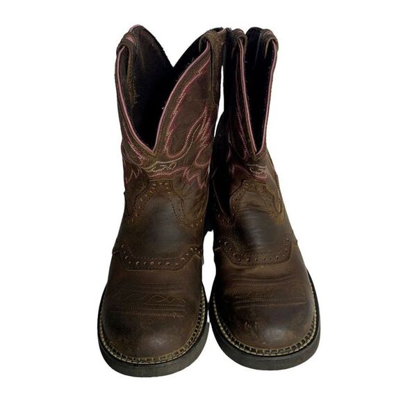 Justin Gypsy Western Boots 10 B Brown Leather Top Stitch Round Toe Rubber Sole - Picture 3 of 9